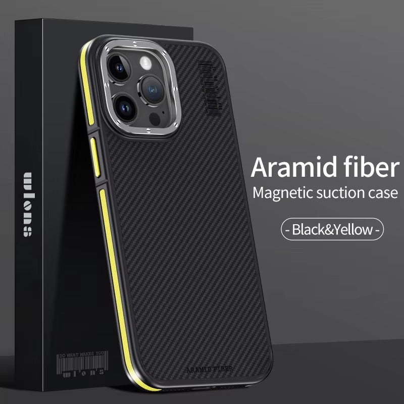 Premium iPhone Case Kevlar Carbon Fiber Cover — Magnetic Wireless Charging Compatible, Shockproof Heavy Duty Protection, Matte Anti-Fingerprint Design