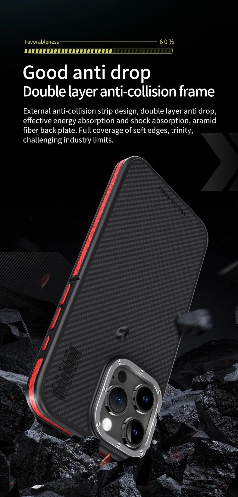 Premium iPhone Case Kevlar Carbon Fiber Cover — Magnetic Wireless Charging Compatible, Shockproof Heavy Duty Protection, Matte Anti-Fingerprint Design
