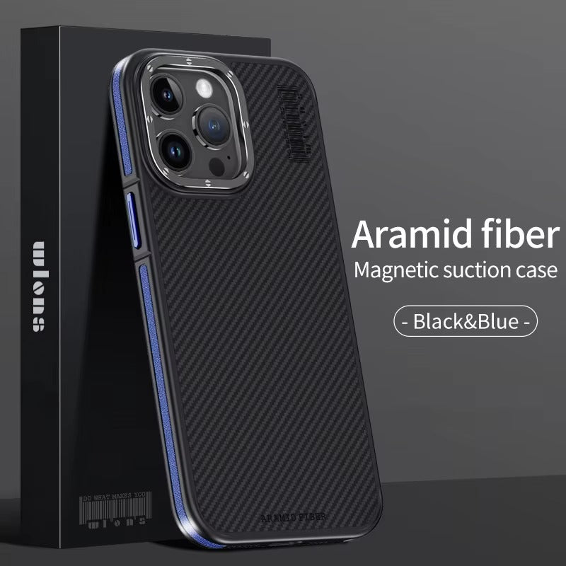 Premium iPhone Case Kevlar Carbon Fiber Cover — Magnetic Wireless Charging Compatible, Shockproof Heavy Duty Protection, Matte Anti-Fingerprint Design