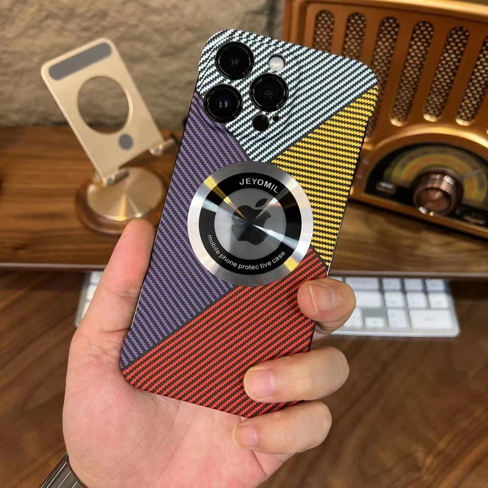 Premium iPhone Case MagSafe Compatible Carbon Fiber Cover — Frameless Thin Hard PC Design, Magnetic Wireless Charging, Matte Cooling Shockproof Protection