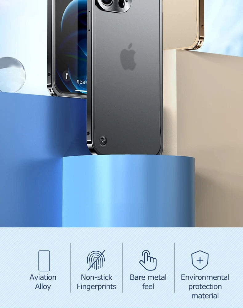 Premium iPhone Case Magnetic Aluminum Alloy Frame — Frosted PC Back Cover, Slim Protective Design, Lightweight Scratch-Resistant Metal Phone Shell