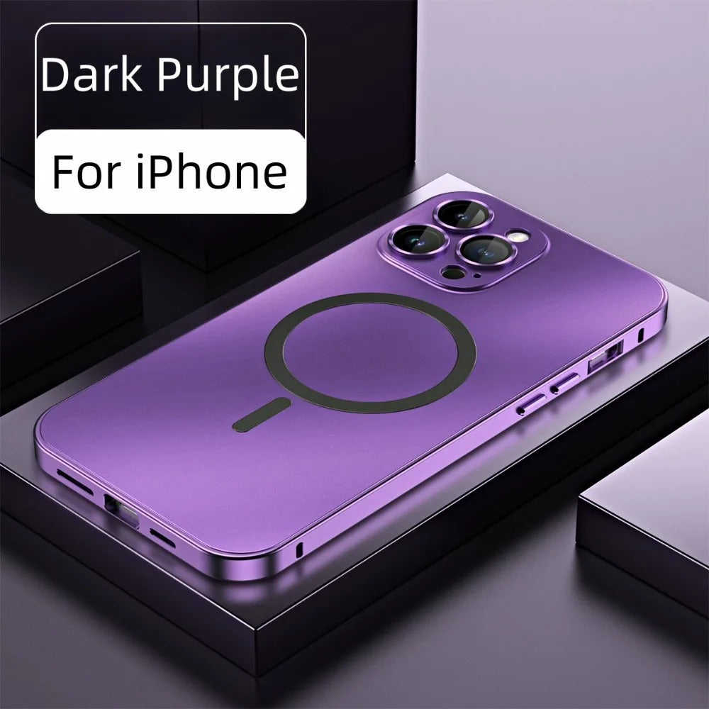 Premium iPhone Case Magnetic Aluminum Metal Frame — PC Backboard Hard Cover, MagSafe Wireless Charging Compatible, Shockproof Matte Anti-Fingerprint Design