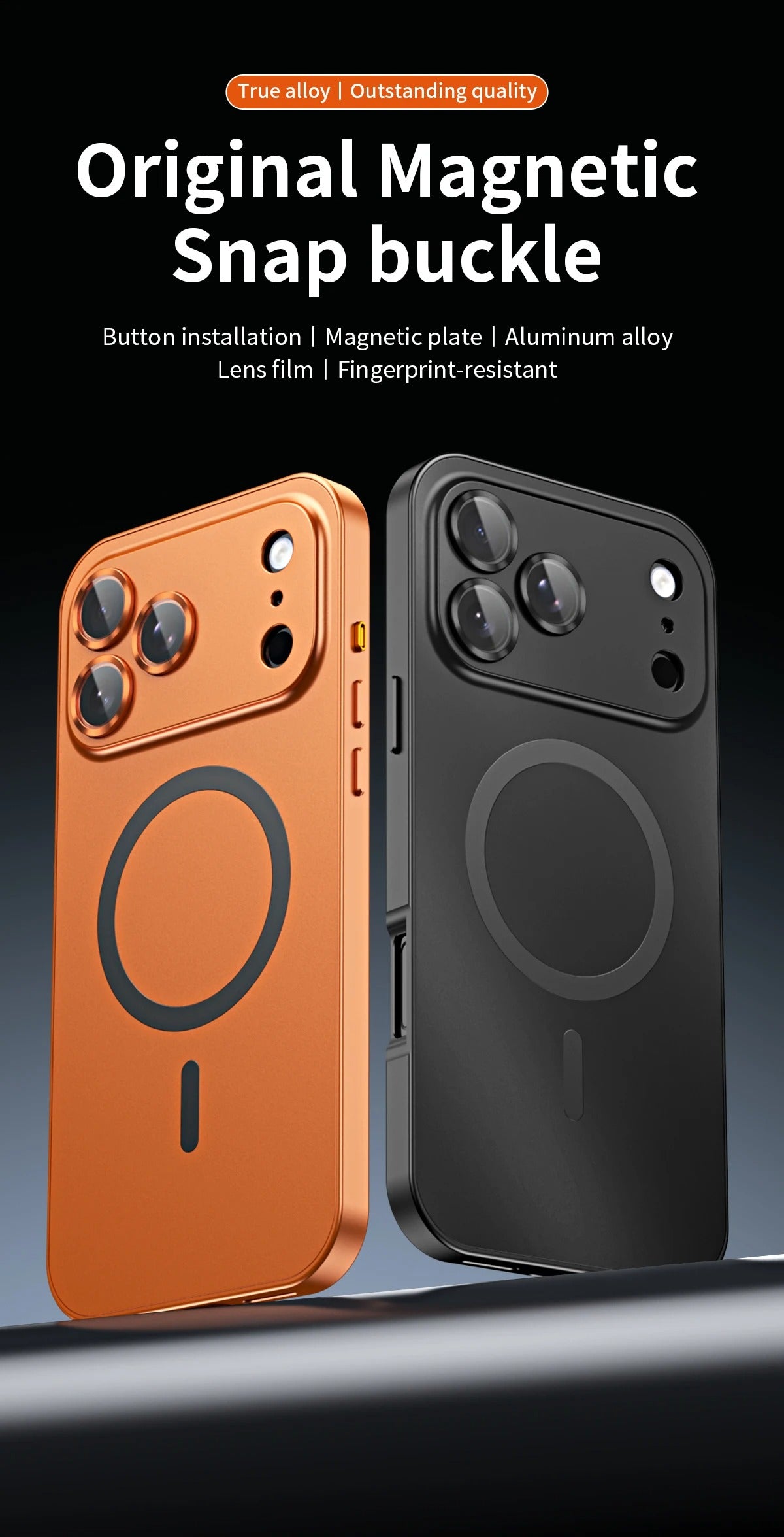 Premium iPhone Case Magnetic Aluminum Metal Frame — PC Backboard Hard Cover, MagSafe Wireless Charging Compatible, Shockproof Matte Anti-Fingerprint Design