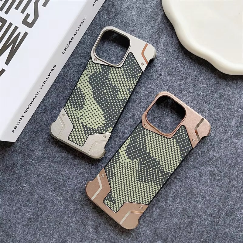 Premium iPhone MagSafe Magnetic Aluminum Alloy Case — Frameless Metal Bumper Cover with Camouflage Design, Shockproof Anti-Fingerprint Scratch-Resistant Finish