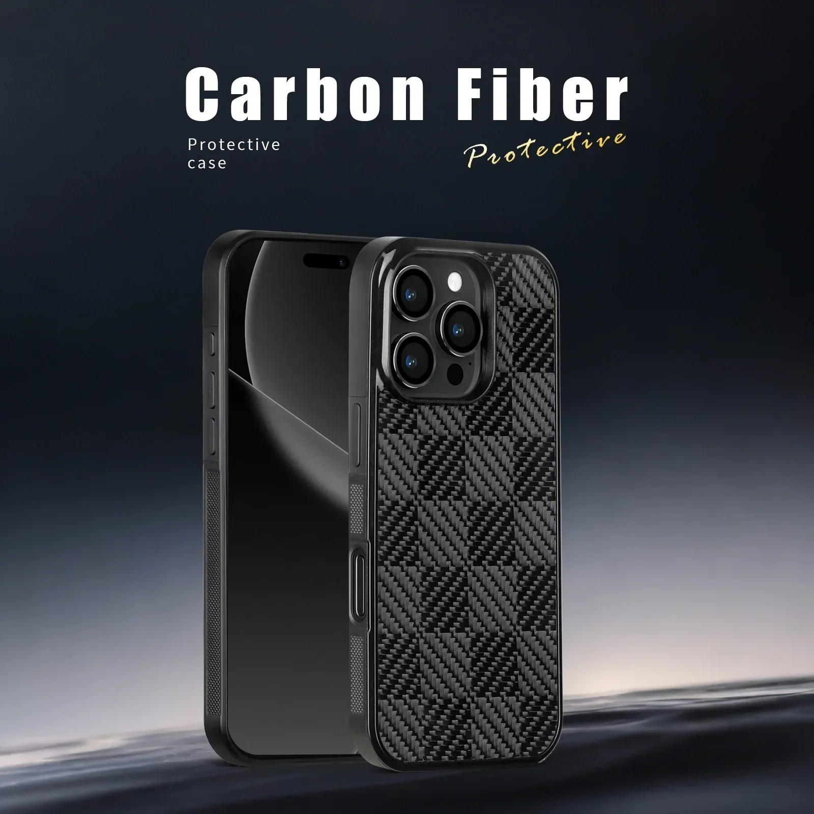 Rugged Magnetic Shockproof iPhone Case — Square Honeycomb Carbon Fiber Texture, Full Coverage Anti-Fingerprint Dustproof Matte Protective Cover