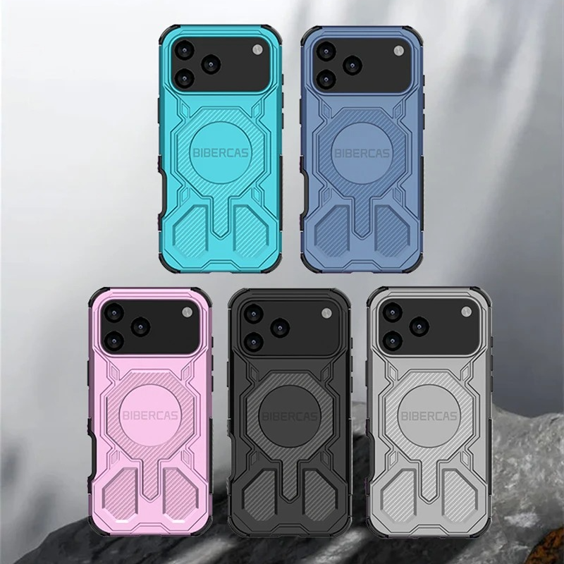Rugged Magnetic iPhone Case Shockproof Heavy Duty Protection — Hard PC Dual Layer Armor Cover, Kickstand Support, Anti-Fingerprint, Dustproof, Non-Slip