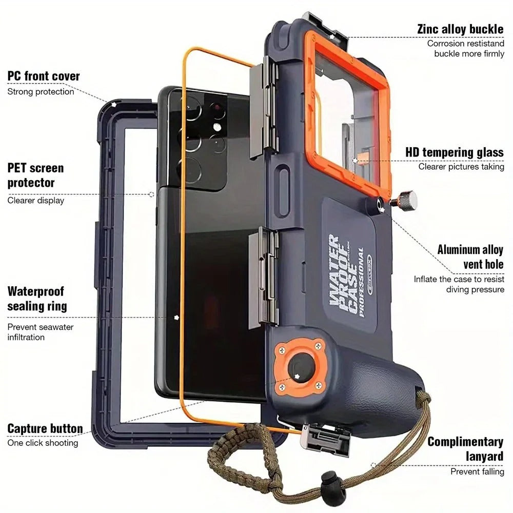 Rugged Waterproof Phone Case with Holster — 15m Diving & 50ft Swimming Protection, Premium Full Housing with Lanyard for iPhone & Samsung 6.8" Devices