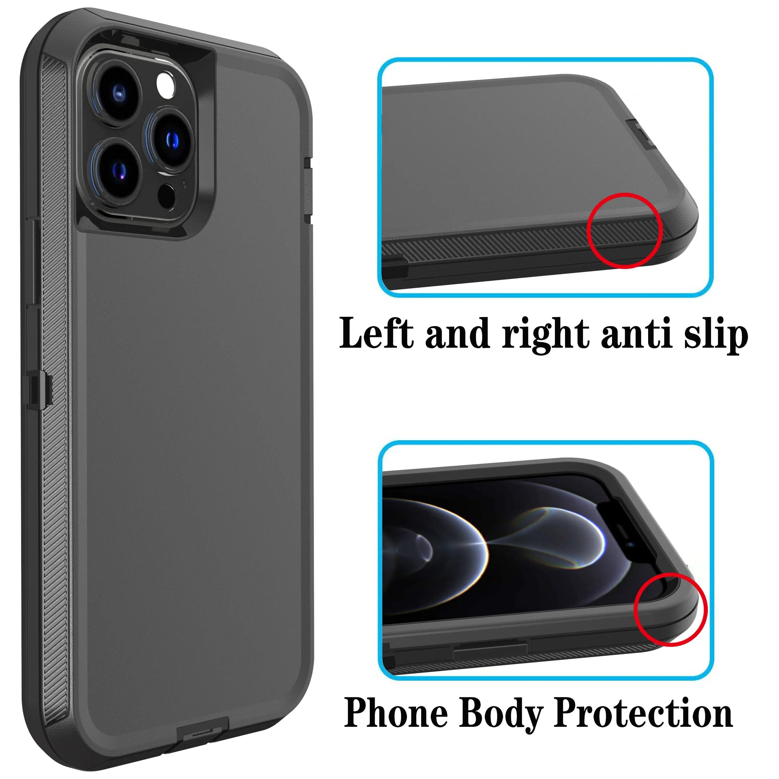 Rugged iPhone 3-in-1 Heavy Duty Armor Case — Full Body Shockproof Dual Layer Protection with Belt Clip, Anti-Fingerprint Scratch-Resistant Non-Slip Design