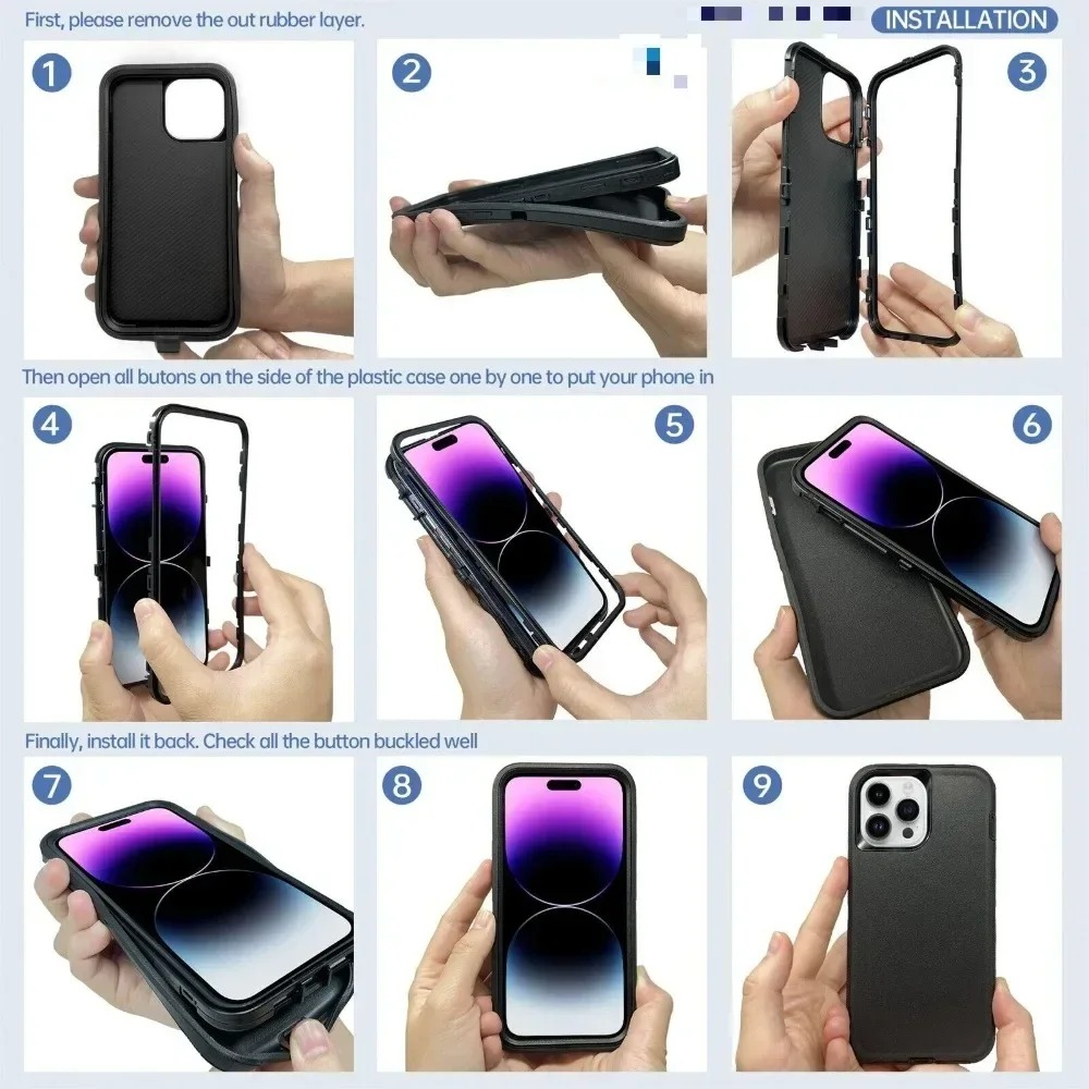 Rugged iPhone 3-in-1 Heavy Duty Armor Case — Full Body Shockproof Dual Layer Protection with Belt Clip, Anti-Fingerprint Scratch-Resistant Non-Slip Design