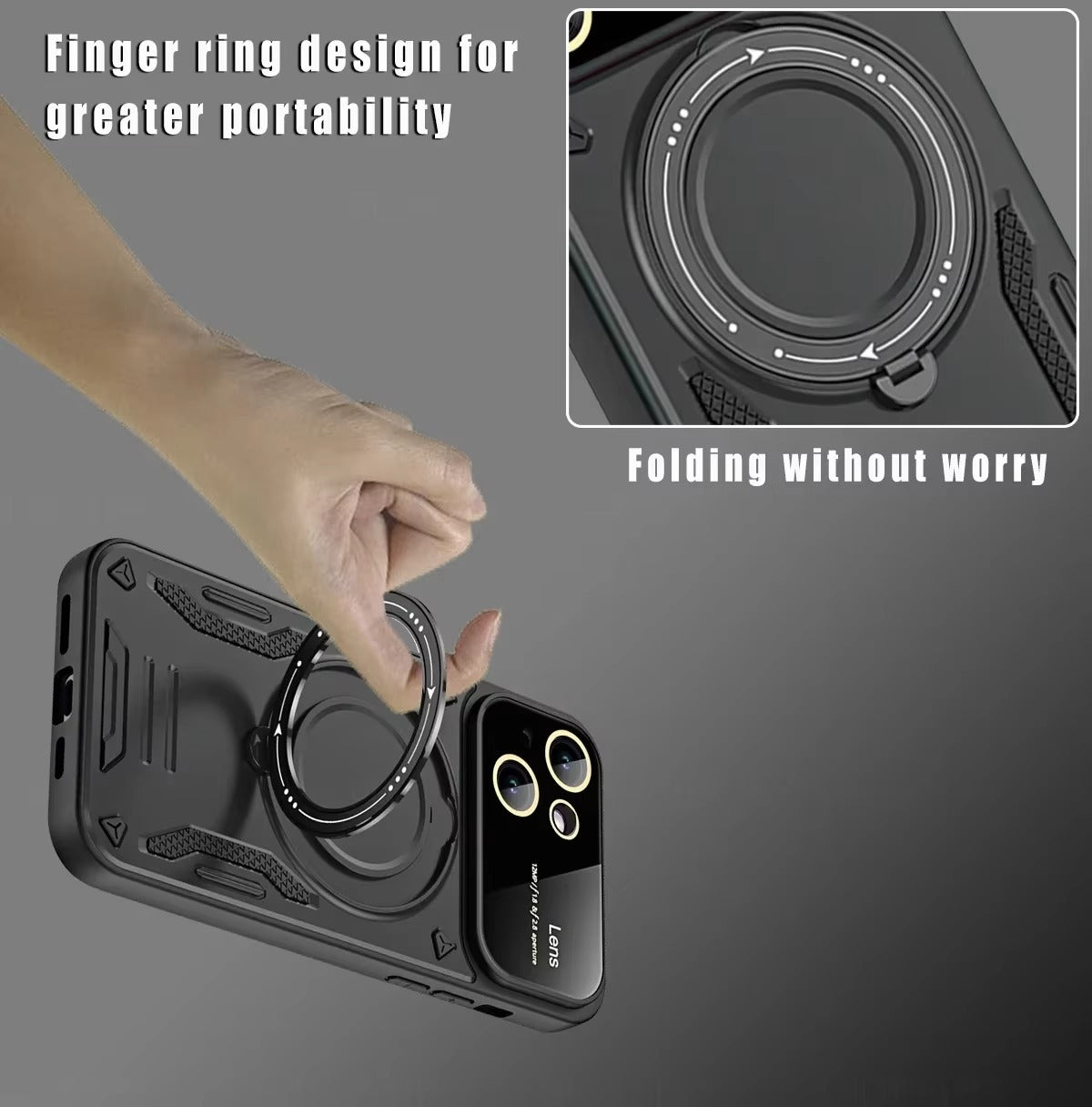 Rugged iPhone Armor Magnetic Case — 360° Rotating Holder, Shockproof Anti-Drop Protection, Lens Camera Safety, Durable Hybrid PC+TPU Cover