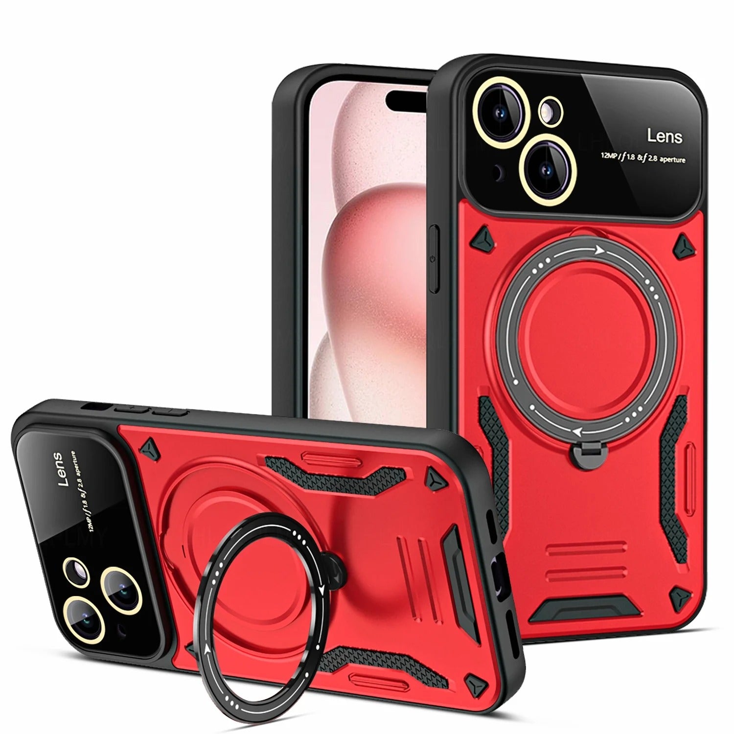 Rugged iPhone Armor Magnetic Case — 360° Rotating Holder, Shockproof Anti-Drop Protection, Lens Camera Safety, Durable Hybrid PC+TPU Cover