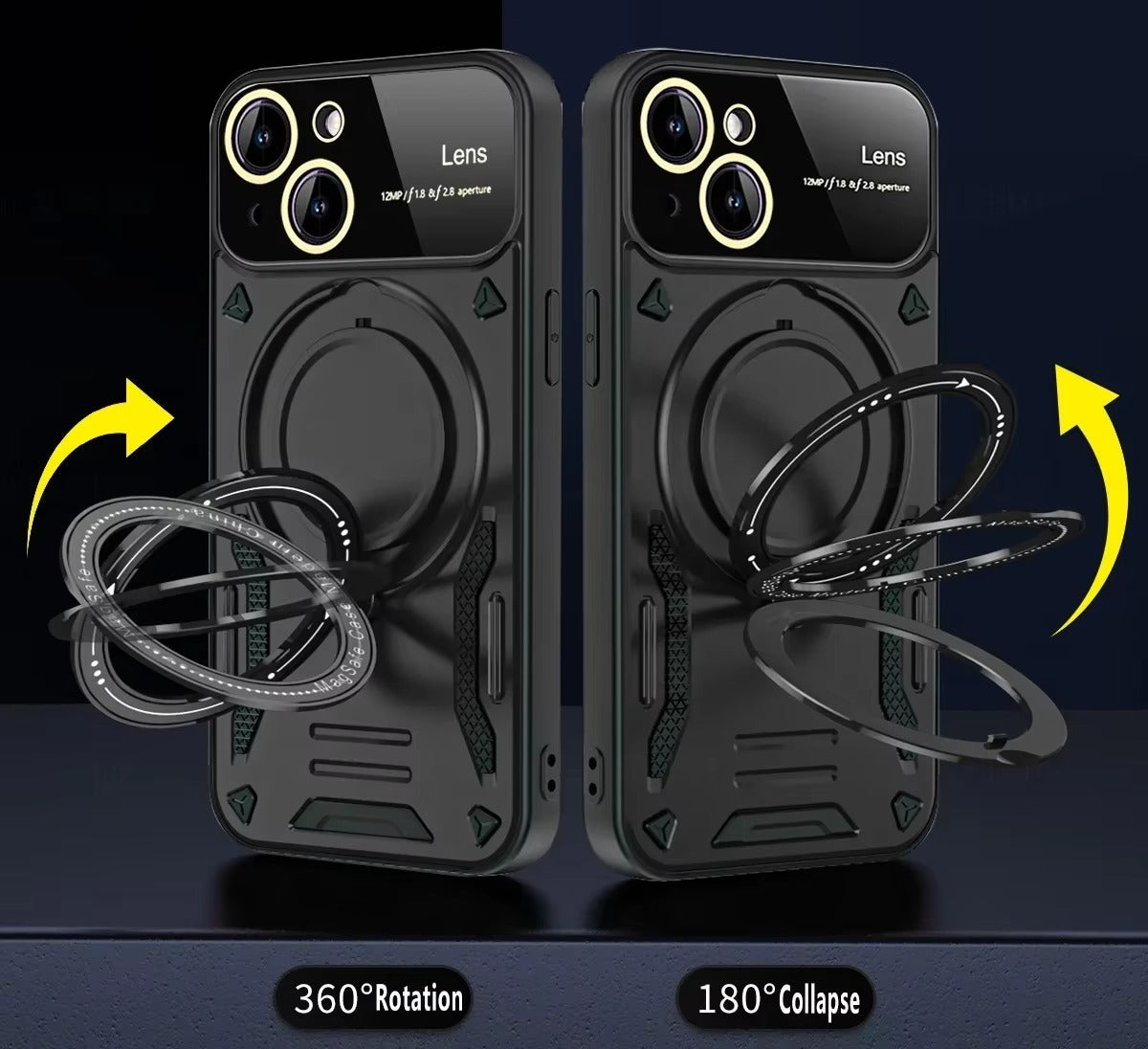 Rugged iPhone Armor Magnetic Case — 360° Rotating Holder, Shockproof Anti-Drop Protection, Lens Camera Safety, Durable Hybrid PC+TPU Cover