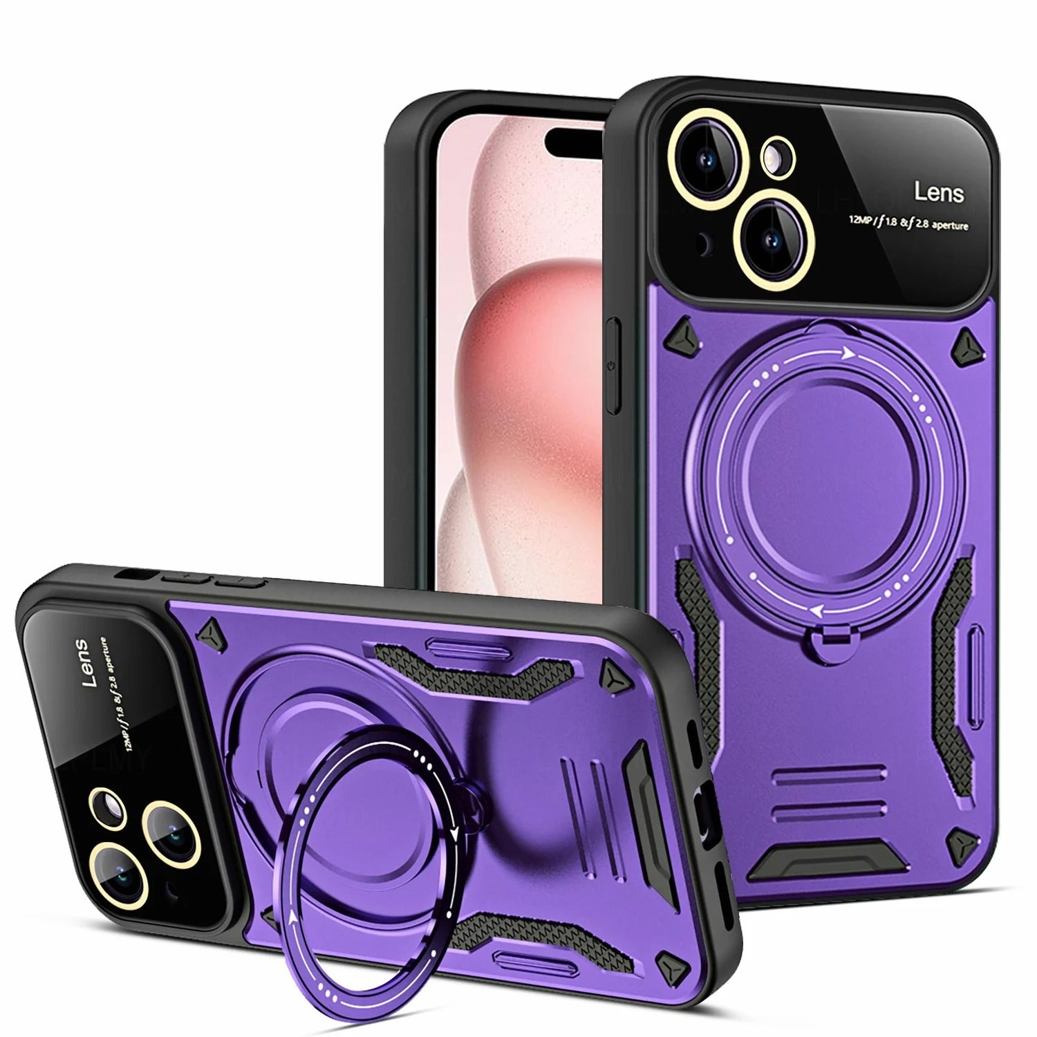 Rugged iPhone Armor Magnetic Case — 360° Rotating Holder, Shockproof Anti-Drop Protection, Lens Camera Safety, Durable Hybrid PC+TPU Cover