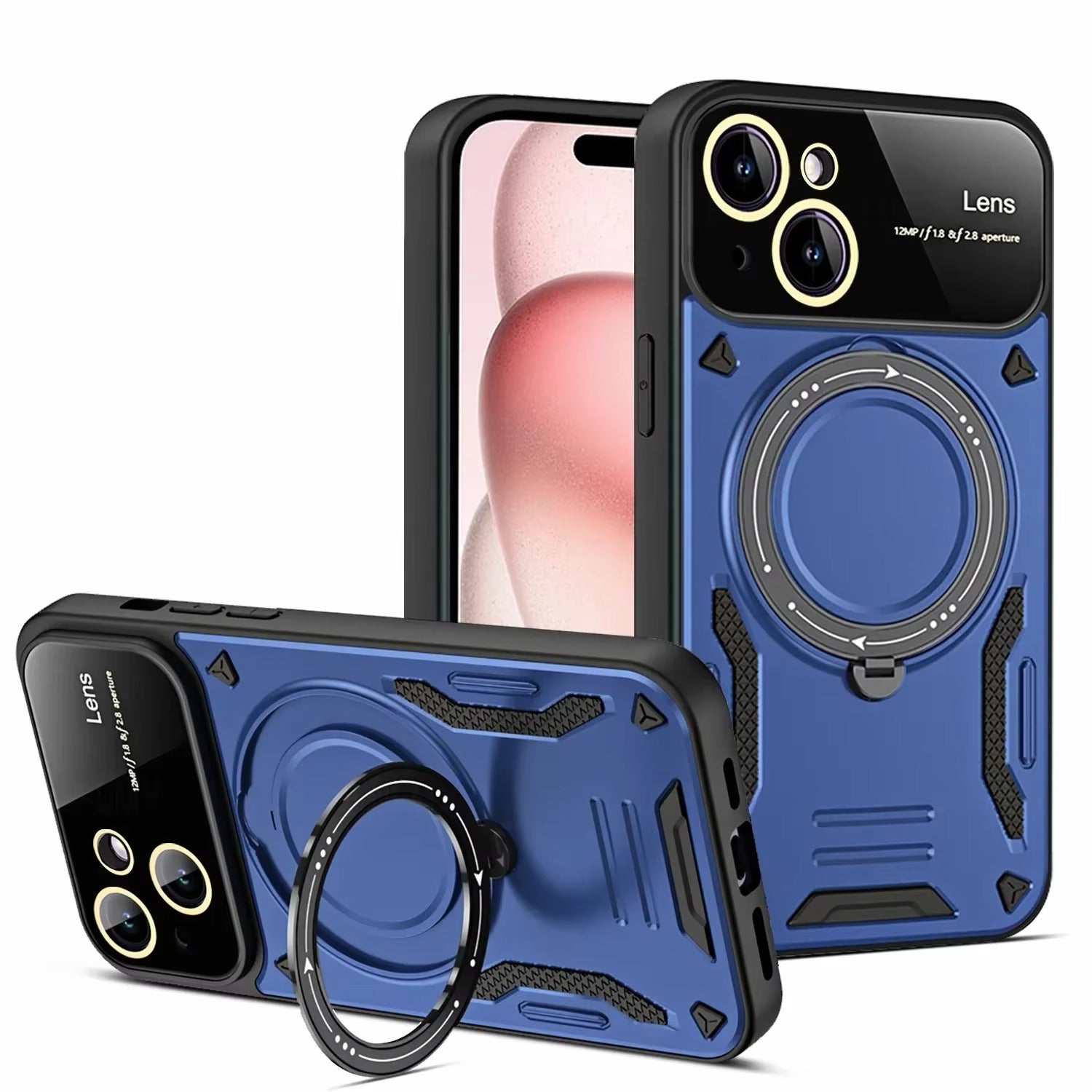 Rugged iPhone Armor Magnetic Case — 360° Rotating Holder, Shockproof Anti-Drop Protection, Lens Camera Safety, Durable Hybrid PC+TPU Cover