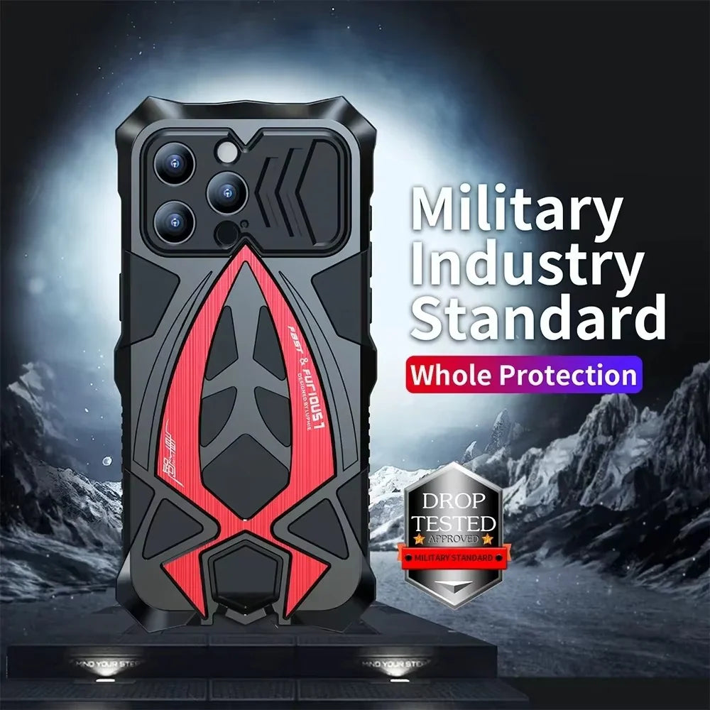 Rugged iPhone Case 360° Full Coverage Metal Armor — Heavy Duty Protective Bumper Frame, Shockproof Design, All-Round Drop and Scratch Protection