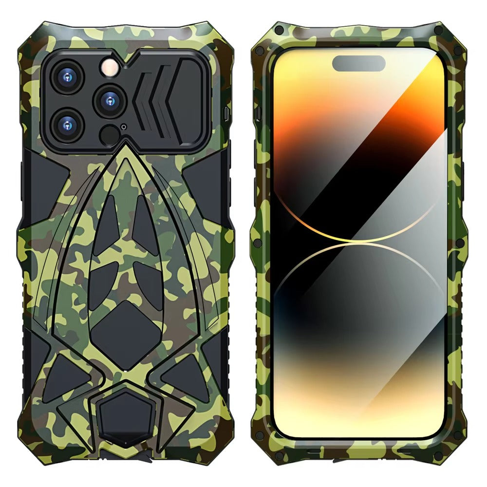 Rugged iPhone Case 360° Full Coverage Metal Armor — Heavy Duty Protective Bumper Frame, Shockproof Design, All-Round Drop and Scratch Protection