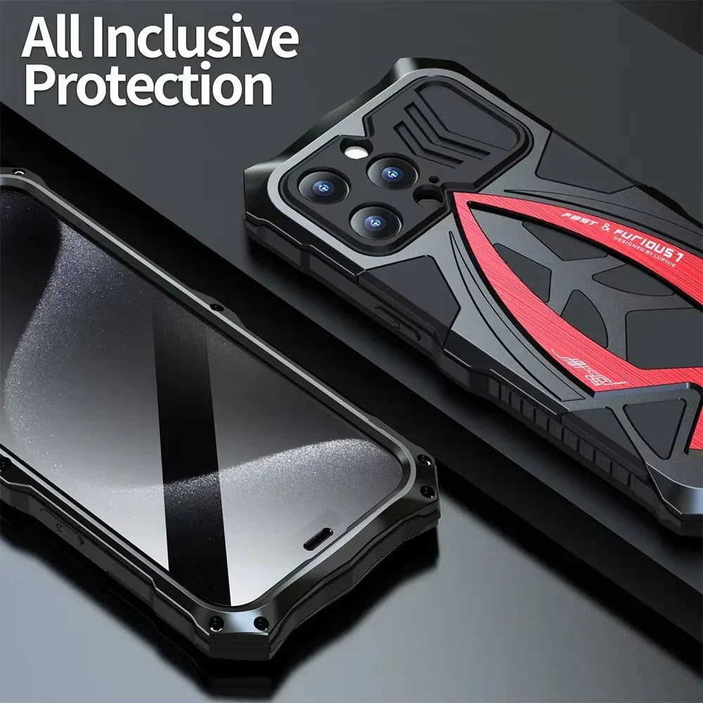 Rugged iPhone Case 360° Full Coverage Metal Armor — Heavy Duty Protective Bumper Frame, Shockproof Design, All-Round Drop and Scratch Protection