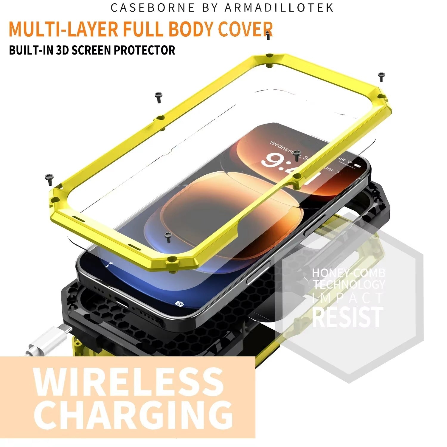 Rugged iPhone Case 360° Full Protection Shockproof — Metal Frame with Tempered Glass, Slide Camera Cover, Built-In Stand, Dustproof & Drop-Resistant Design