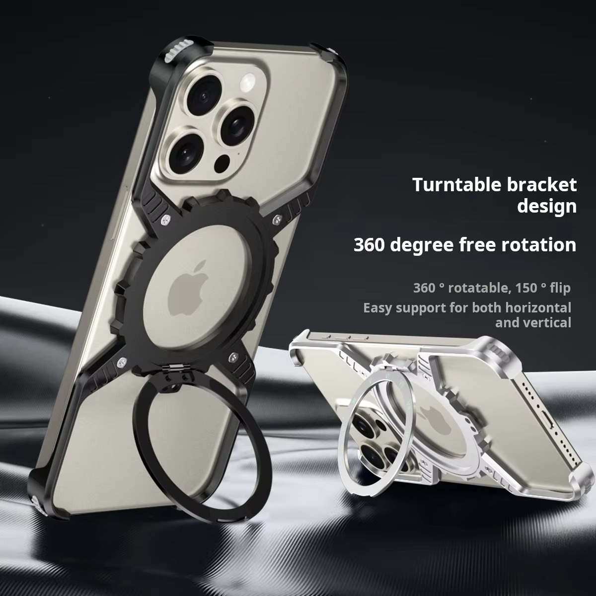 Rugged iPhone Case 360° X-Shaped Mechanical Design — Aluminum Magnetic Frameless Cover with Stand, Noctilucent Finish, Heavy Duty Shockproof Scratch-Resistant Protection