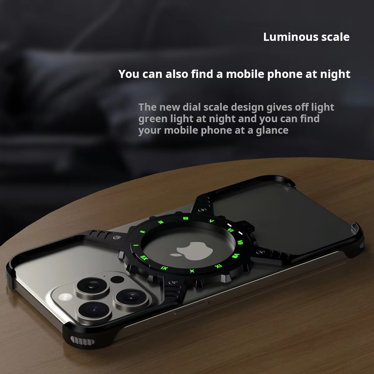 Rugged iPhone Case 360° X-Shaped Mechanical Design — Aluminum Magnetic Frameless Cover with Stand, Noctilucent Finish, Heavy Duty Shockproof Scratch-Resistant Protection