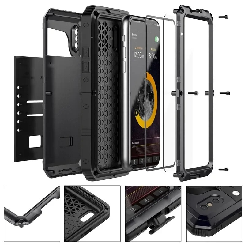 Rugged iPhone Case IP68 Waterproof Armor Cover — 360° Full Body Protection, Heavy Duty Aluminum Metal Frame, Shockproof Dustproof Scratch-Resistant Design