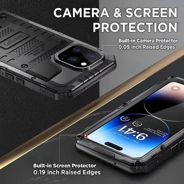 Rugged iPhone Case IP68 Waterproof Armor Cover — 360° Full Body Protection, Heavy Duty Aluminum Metal Frame, Shockproof Dustproof Scratch-Resistant Design