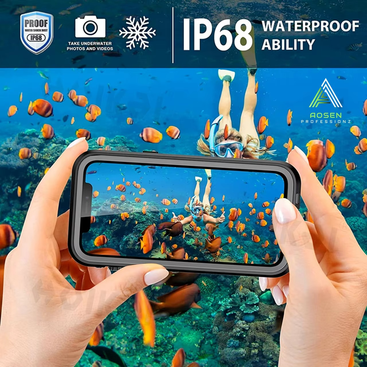 Rugged iPhone Case IP68 Waterproof MagSafe Cover — Full Body Protective Design for Diving and Swimming, Magnetic Shockproof Anti-Fingerprint Scratch-Resistant Finish