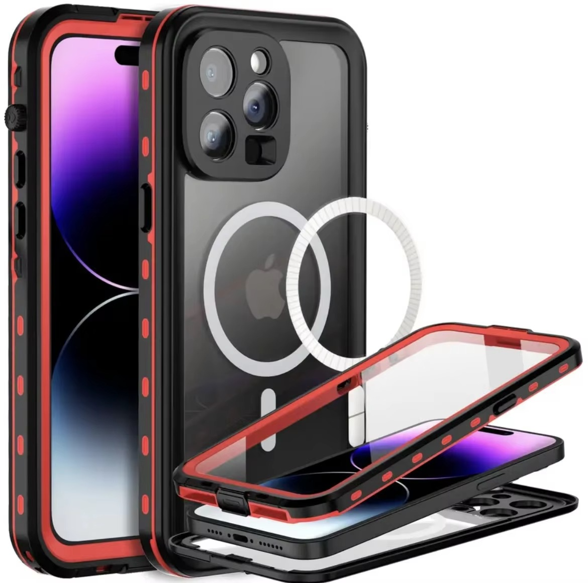 Rugged iPhone Case IP68 Waterproof MagSafe Cover — Full Body Protective Design for Diving and Swimming, Magnetic Shockproof Anti-Fingerprint Scratch-Resistant Finish