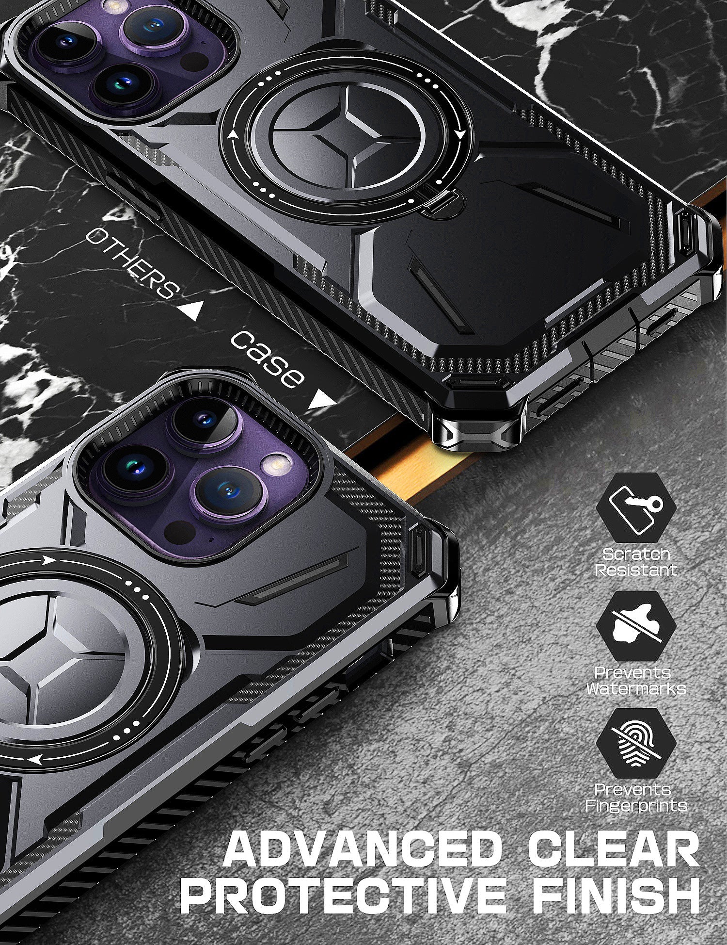 Rugged iPhone Case MagSafe Compatible Heavy Duty Cover — Dual Layer Shock Absorption, Rotatable Kickstand Ring, Built-In Screen Protector, Full Body Defense