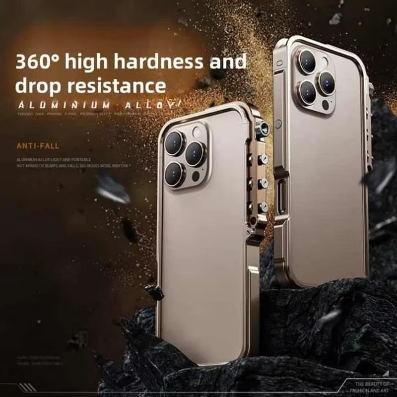 Rugged iPhone Case Mechanical Style Metal Cover — Full Body Shockproof Drop-Proof Design, Minimalist Mecha Shell with Lightweight Aluminum Alloy Frame
