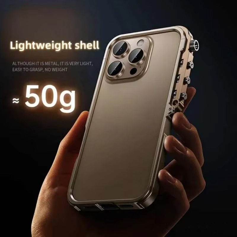 Rugged iPhone Case Mechanical Style Metal Cover — Full Body Shockproof Drop-Proof Design, Minimalist Mecha Shell with Lightweight Aluminum Alloy Frame