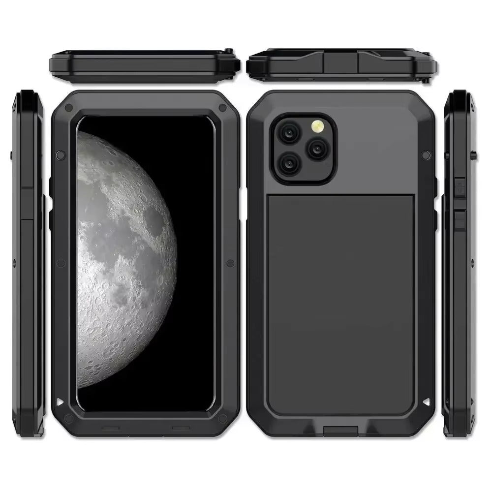 Rugged iPhone Case — Heavy-Duty Aluminum Military Cover with Gorilla Glass Screen Protection, Full-Body Shockproof Dustproof Non-Slip Design