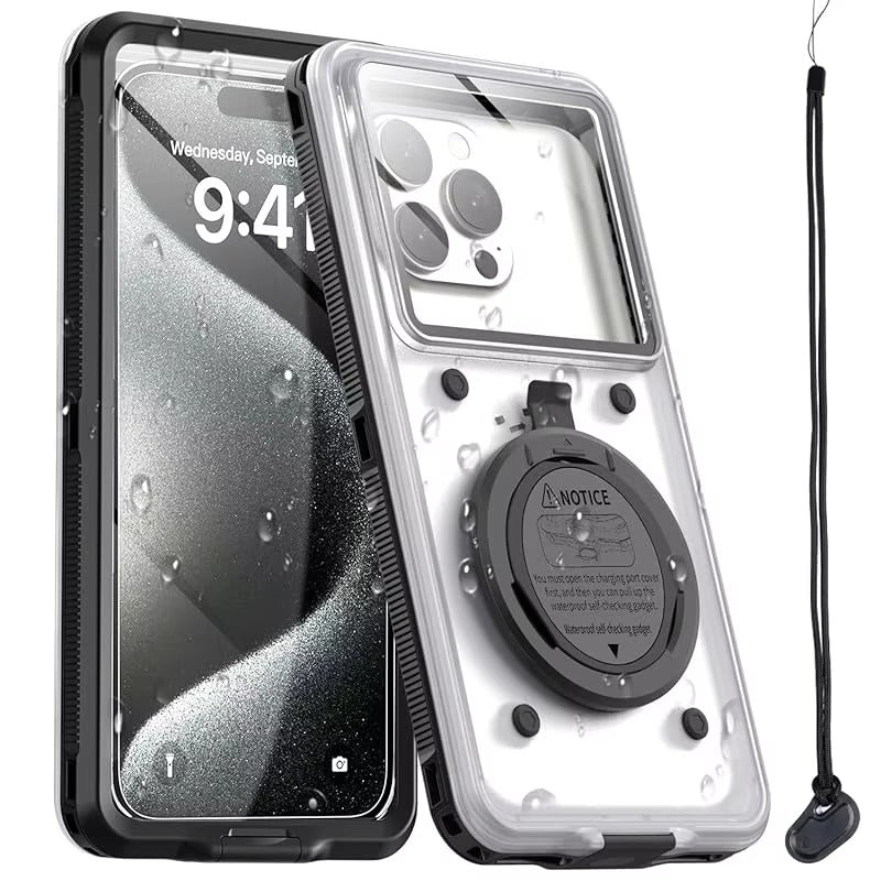 Rugged iPhone Case — Universal IP68 Waterproof Diving Pouch with Self-Check Seal, Airbag Vacuum Protection, Touch-Screen Use and 15m Underwater Safety