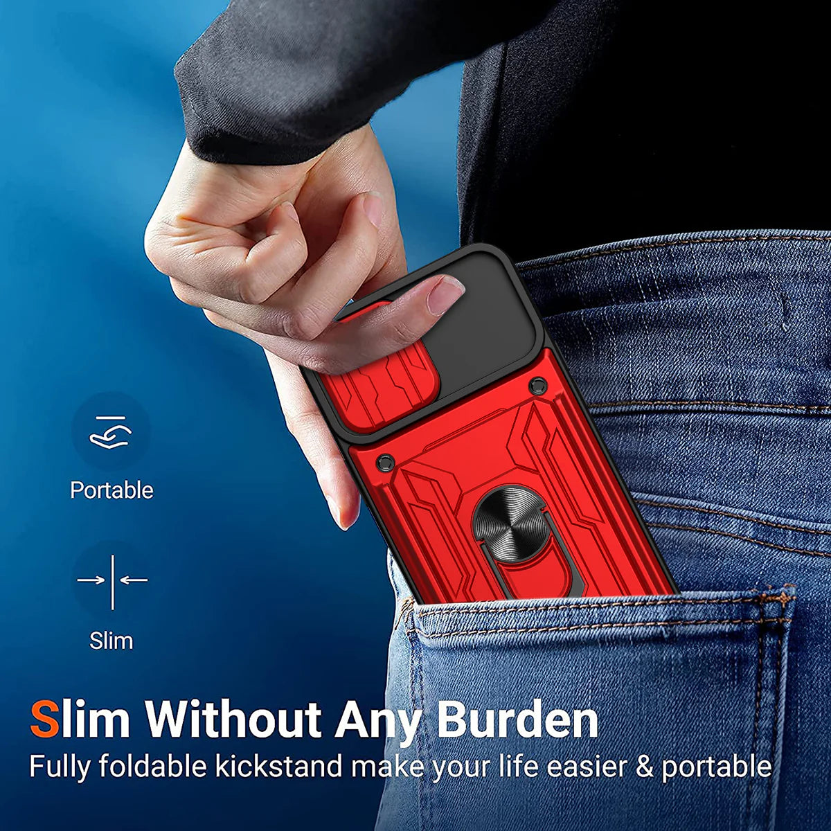 Rugged iPhone Heavy Duty Case with Card Pocket — Dual Layer Shockproof Armor Cover, 360° Ring Stand Holder, Magnetic Mount Compatible, Full Edge Protection