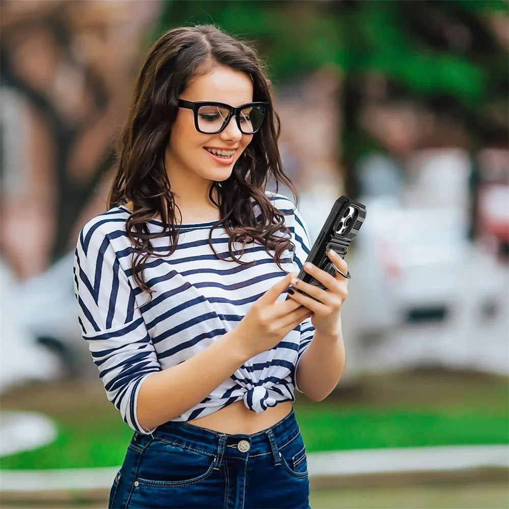 Rugged iPhone Magnetic Wallet Case with Ring Stand — Heavy Duty Armor Drop Protection, Dual Layer Shockproof Cover, Anti-Fingerprint Scratch-Resistant Design