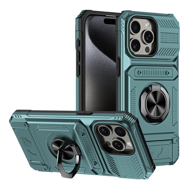Rugged iPhone Magnetic Wallet Case with Ring Stand — Heavy Duty Armor Drop Protection, Dual Layer Shockproof Cover, Anti-Fingerprint Scratch-Resistant Design