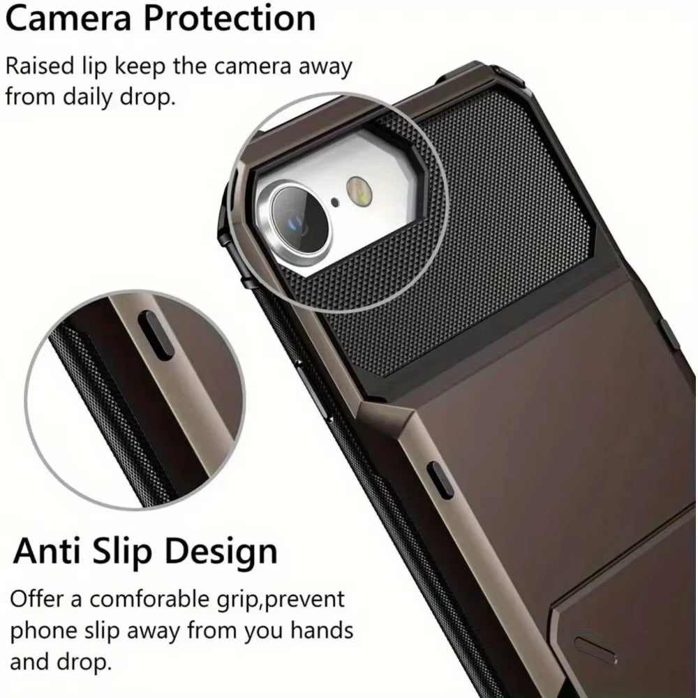 Rugged iPhone Wallet Case with Card Holder — TPU Armor Bumper Full Coverage, Magnetic Ring Kickstand, Military Grade Shockproof Scratch-Resistant Design