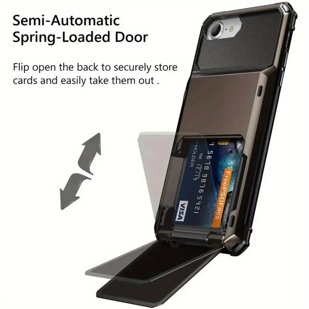 Rugged iPhone Wallet Case with Card Holder — TPU Armor Bumper Full Coverage, Magnetic Ring Kickstand, Military Grade Shockproof Scratch-Resistant Design