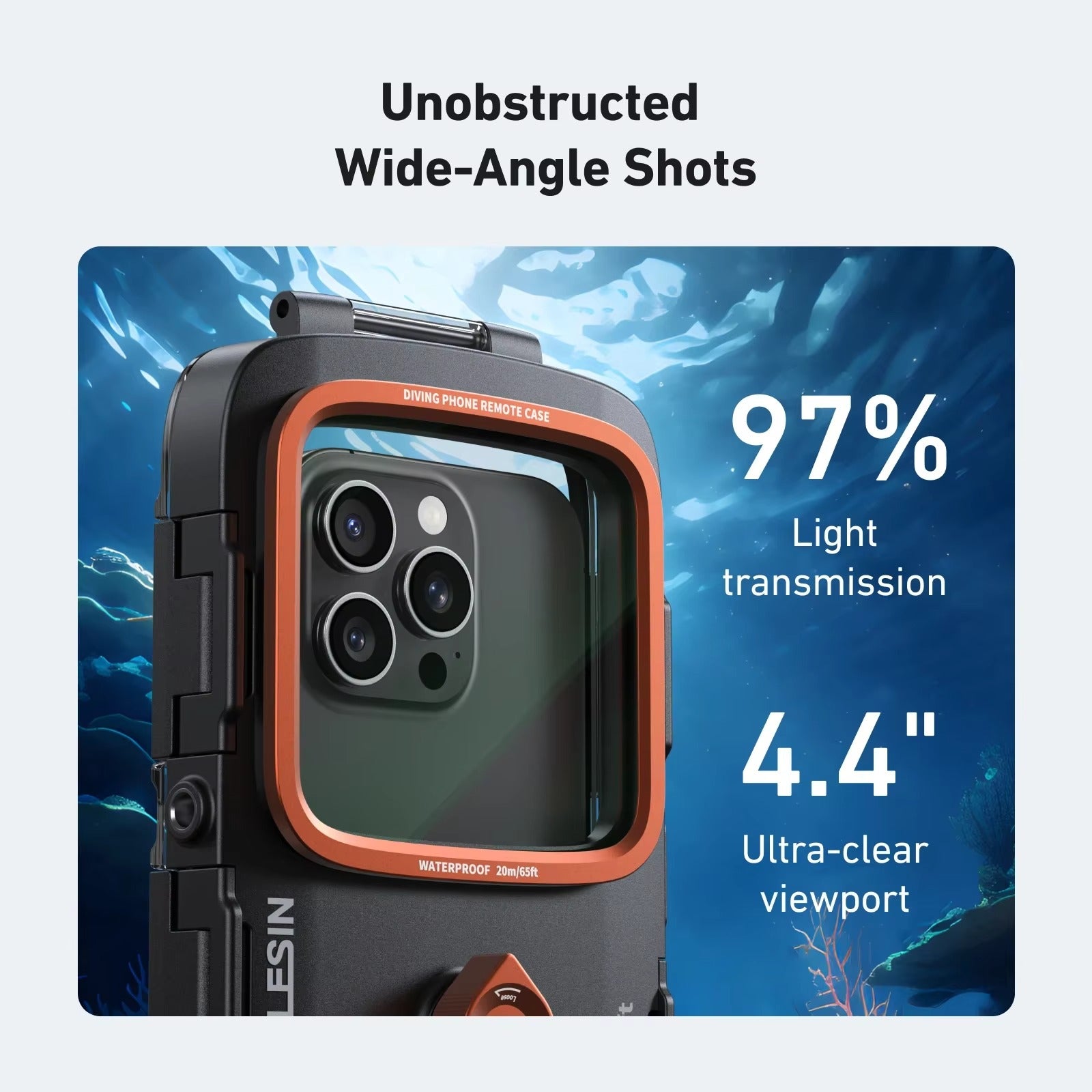 Rugged iPhone Waterproof Case for Diving — TELESIN 20m/65ft Underwater Housing with Bluetooth Photo & Video Control, Full Coverage IP68 Surfing & Snorkeling Protection
