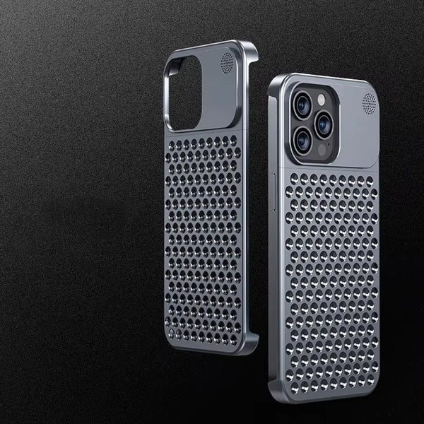 Premium iPhone Metal Heat Dissipation Case — Hollow Aluminum Alloy Shockproof Cover, Rimless Cooling Design with Fragrance Feature, Anti-Fingerprint Scratch-Resistant