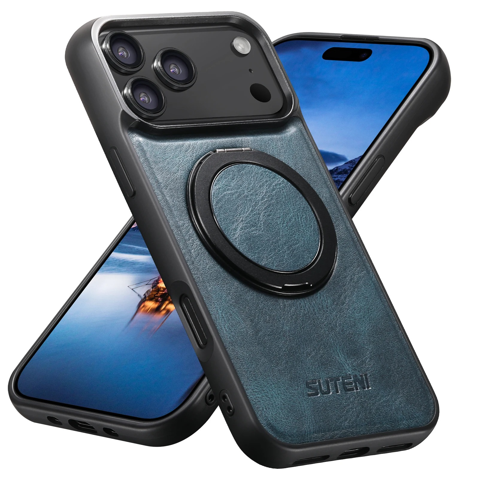 Ultra-Slim Magnetic iPhone Case — 360° Rotating Stand, Oil Wax PU Leather, Wireless Charging Compatible, Shock-Resistant Back Cover