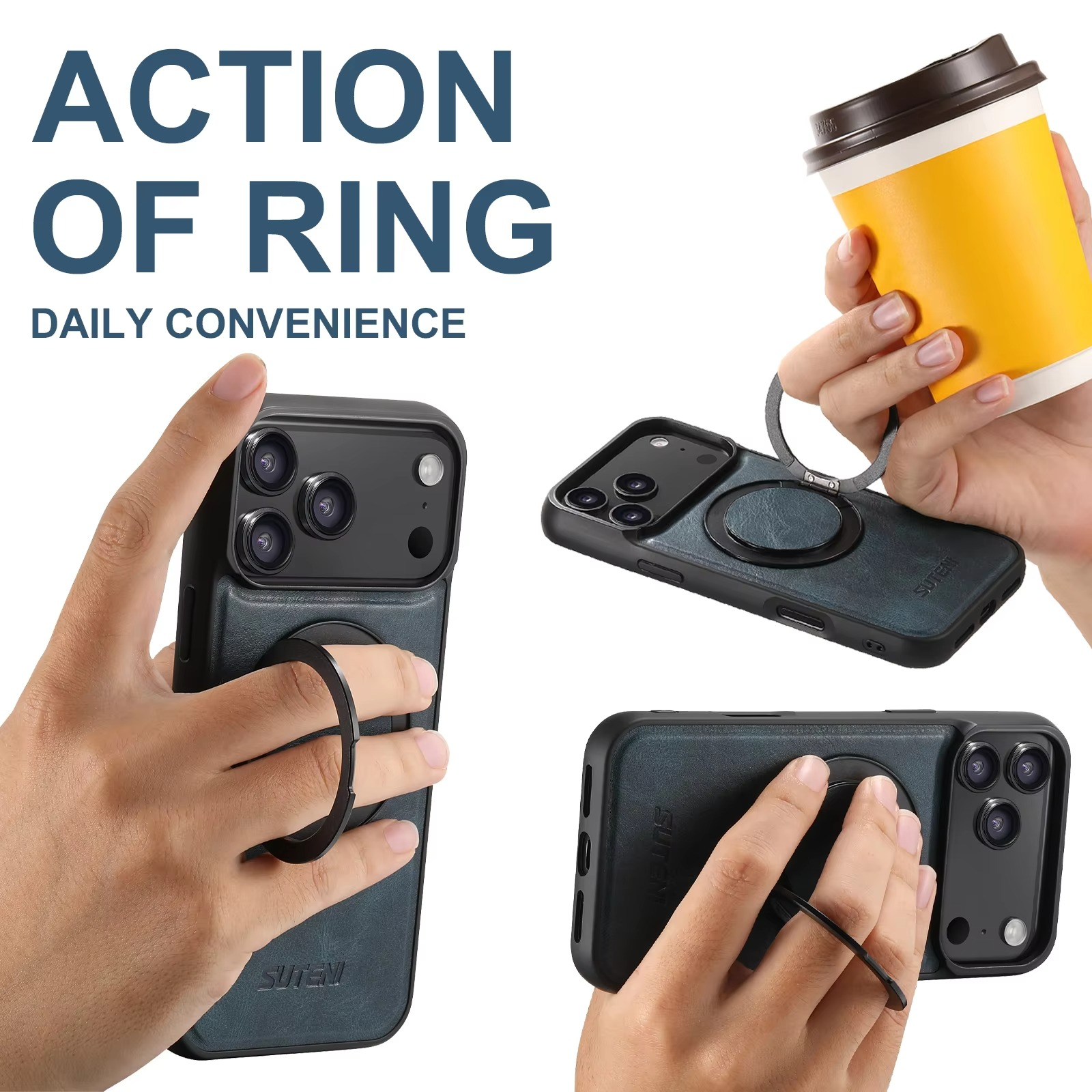 Ultra-Slim Magnetic iPhone Case — 360° Rotating Stand, Oil Wax PU Leather, Wireless Charging Compatible, Shock-Resistant Back Cover