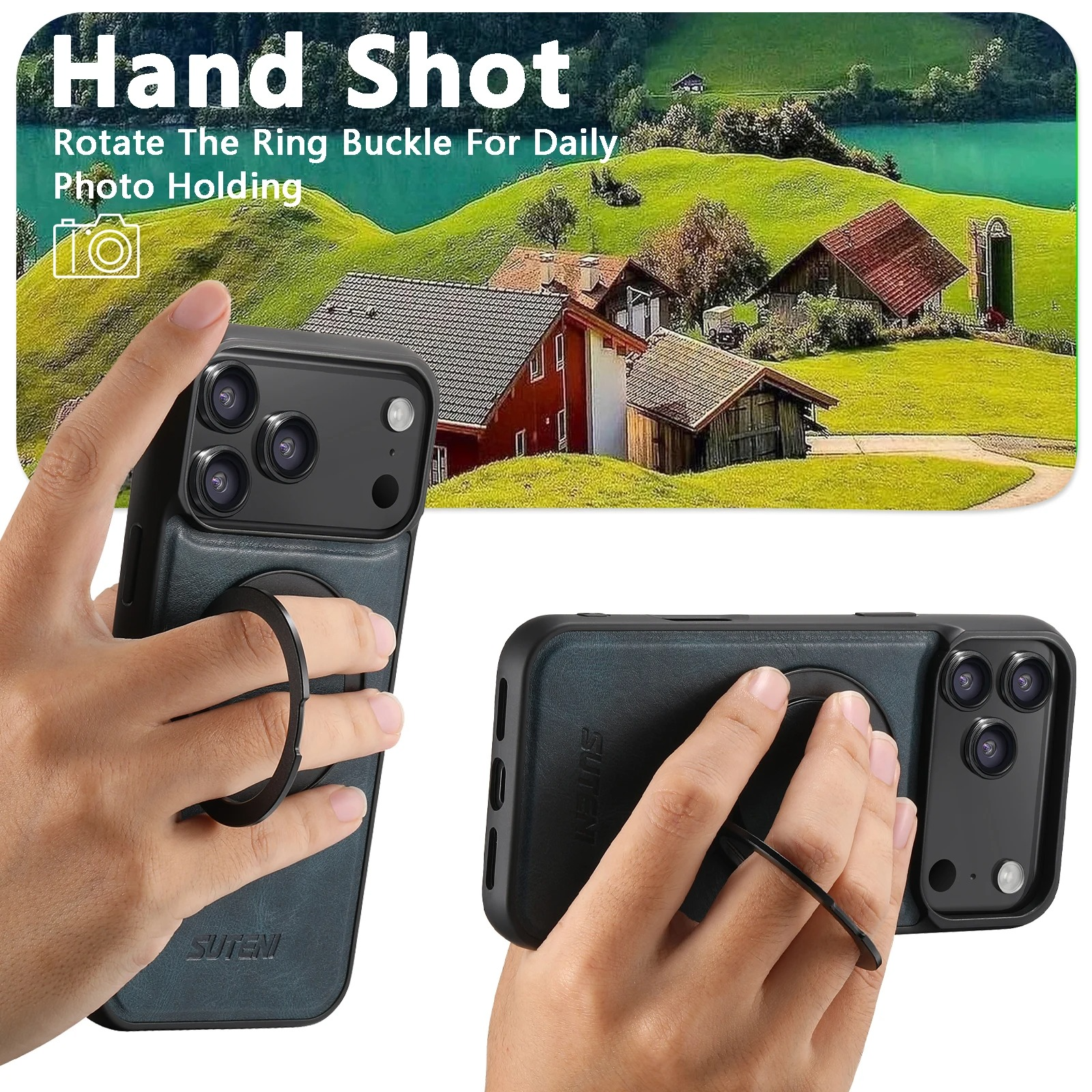 Ultra-Slim Magnetic iPhone Case — 360° Rotating Stand, Oil Wax PU Leather, Wireless Charging Compatible, Shock-Resistant Back Cover