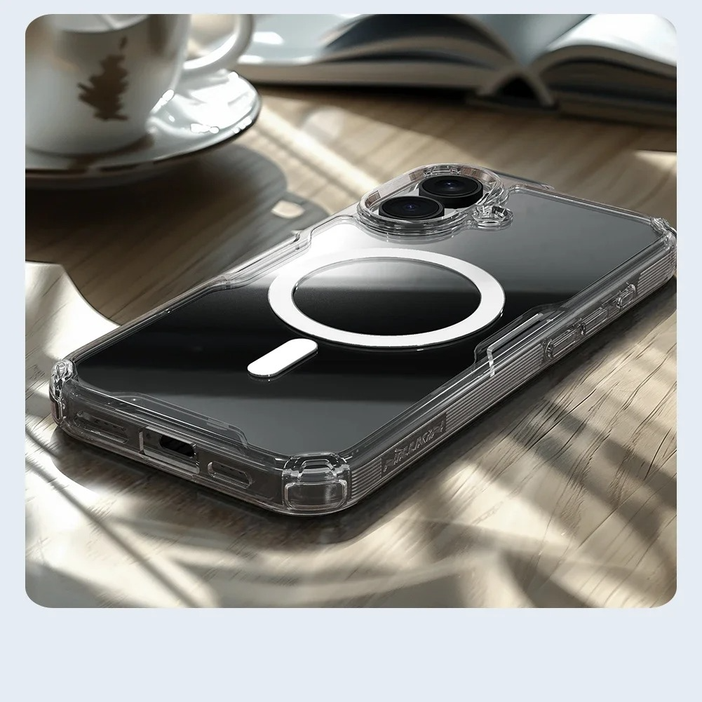 Ultra-Slim Magnetic iPhone Case — Transparent Hybrid TPU+PC Cover with Anti-Drop Airbag Protection, Shockproof Anti-Fingerprint Design
