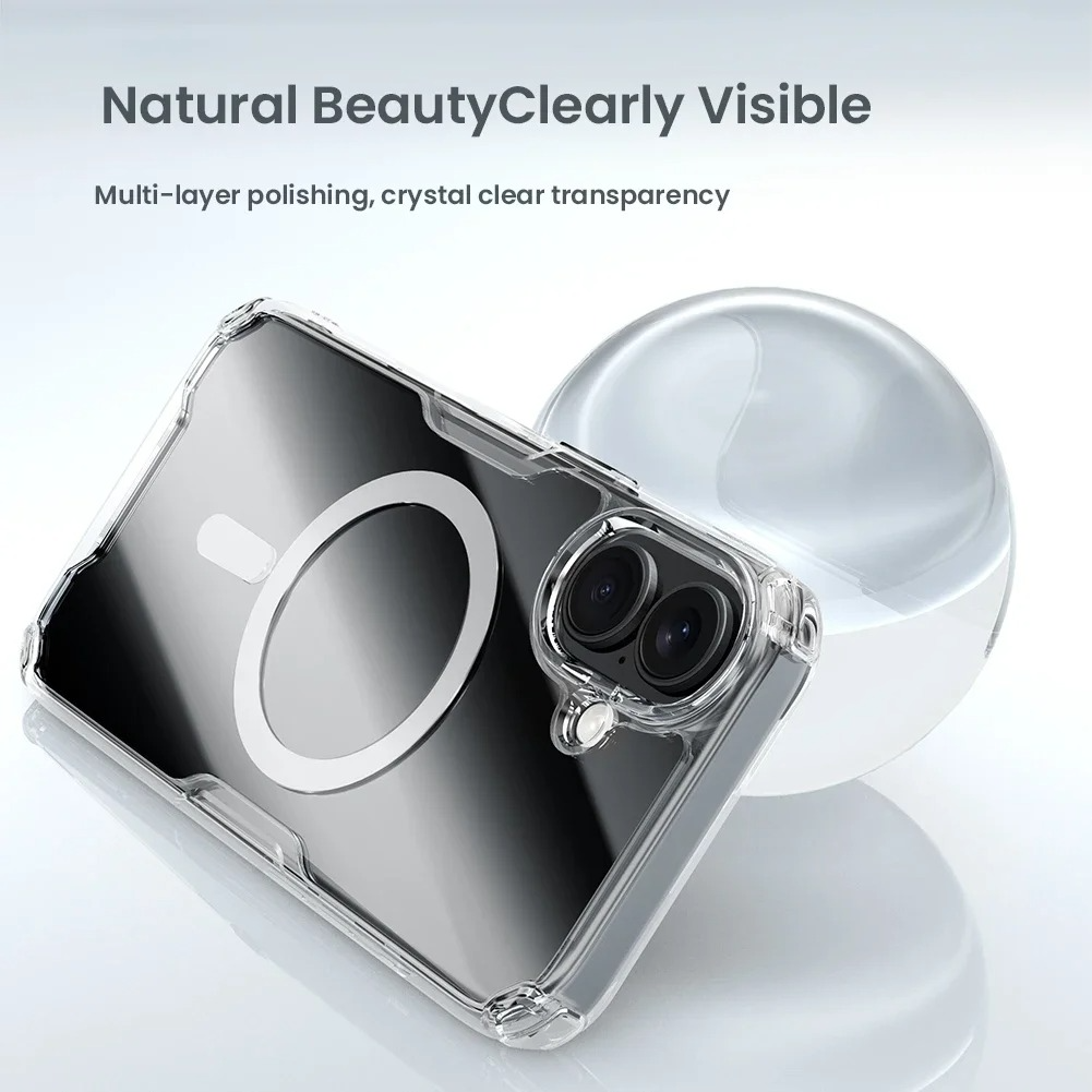 Ultra-Slim Magnetic iPhone Case — Transparent Hybrid TPU+PC Cover with Anti-Drop Airbag Protection, Shockproof Anti-Fingerprint Design
