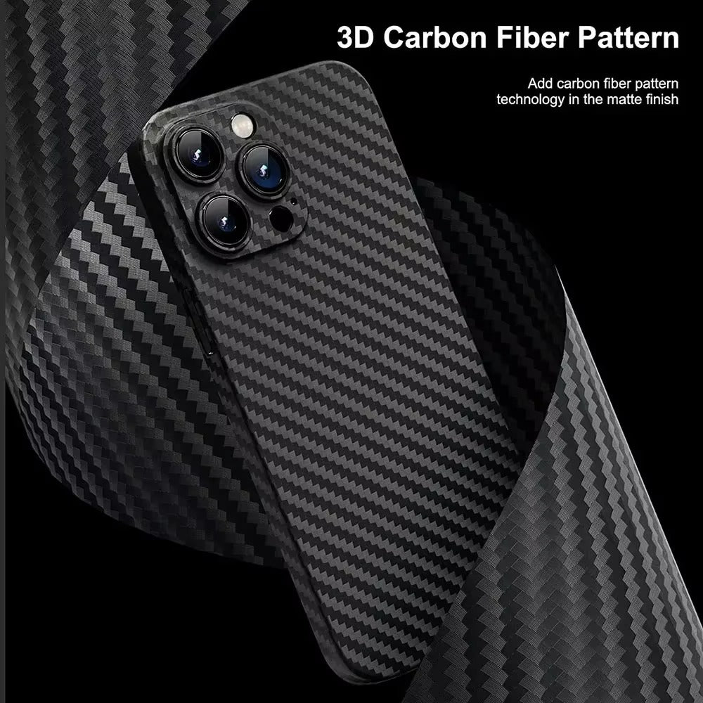 Ultra-Slim iPhone Case Carbon Fiber Matte Finish — 0.3mm Thin Protective Cover, Full Camera Protection, Anti-Fingerprint, Lightweight Non-Slip Design