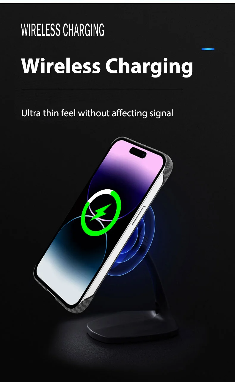 Ultra-Slim iPhone Case MagSafe Compatible Carbon Fiber Cover — Frameless Matte Design, Magnetic Wireless Charging, Cooling Shockproof Anti-Fingerprint Protection