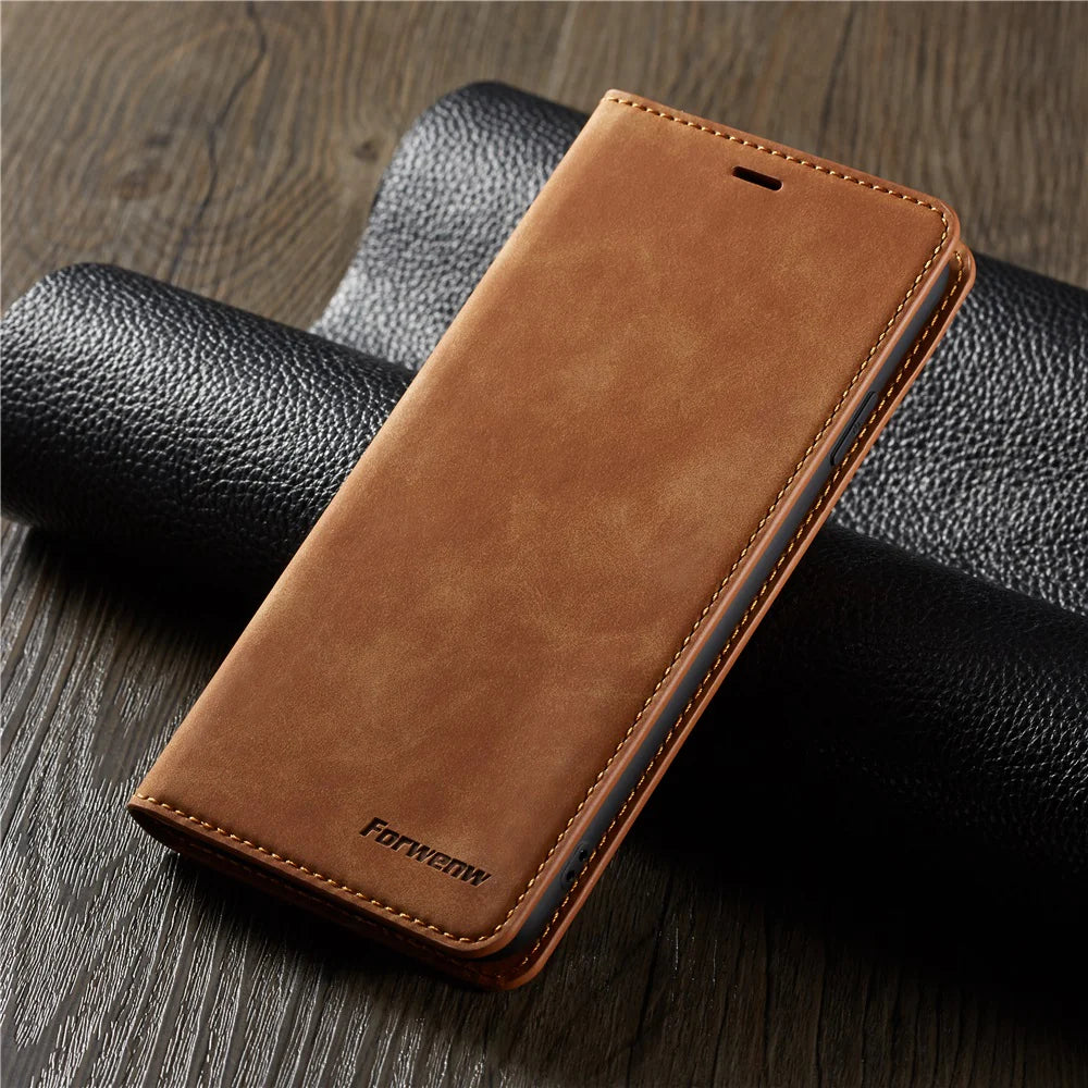 Ultra-Slim iPhone Leather Flip Wallet Case — Magnetic Suede Cover with Card Slots, Cash Pocket, Stand Function, Lightweight Full Body Protective Design