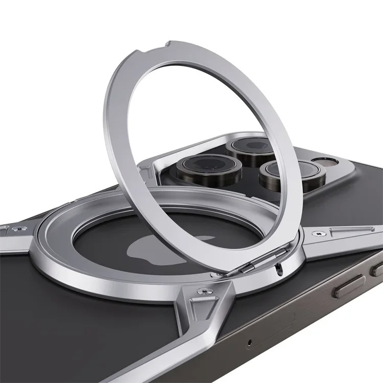 Rugged iPhone Case 360° X-Shaped Mechanical Design — Aluminum Magnetic Frameless Cover with Stand, Noctilucent Finish, Heavy Duty Shockproof Scratch-Resistant Protection