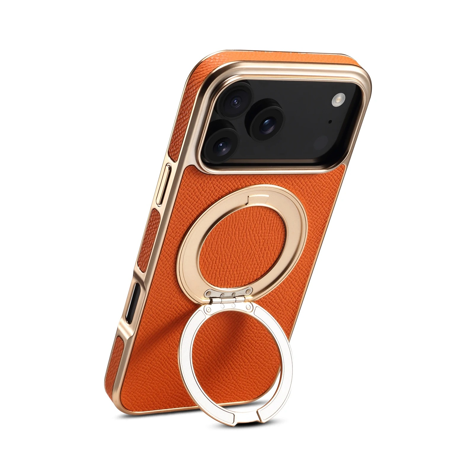 High-End Magnetic iPhone Case — Genuine Cowhide Leather Full Coverage with Invisible Ring Bracket, Shockproof Anti-Fingerprint Slim Design